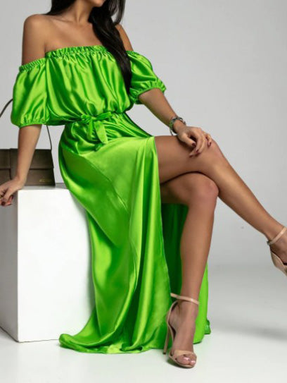 One-Shoulder Sleeve Slit Dress