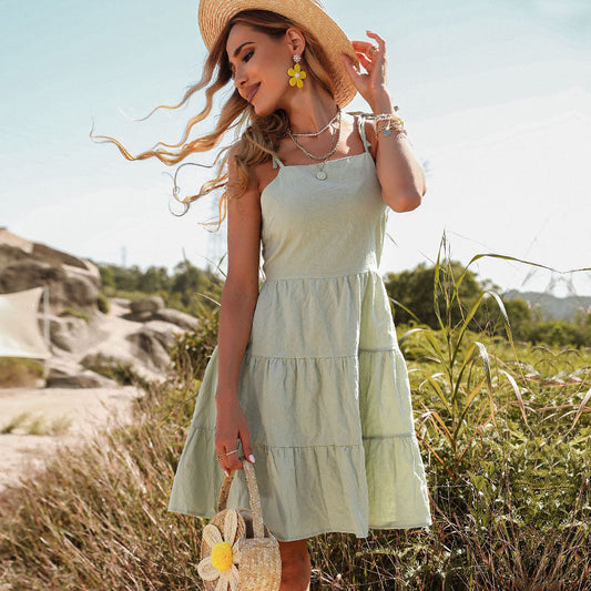 Big Sur Linen Blend Tiered Babydoll Dress Lime