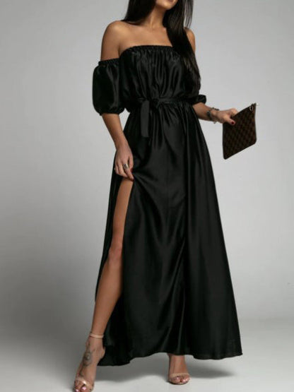 One-Shoulder Sleeve Slit Dress