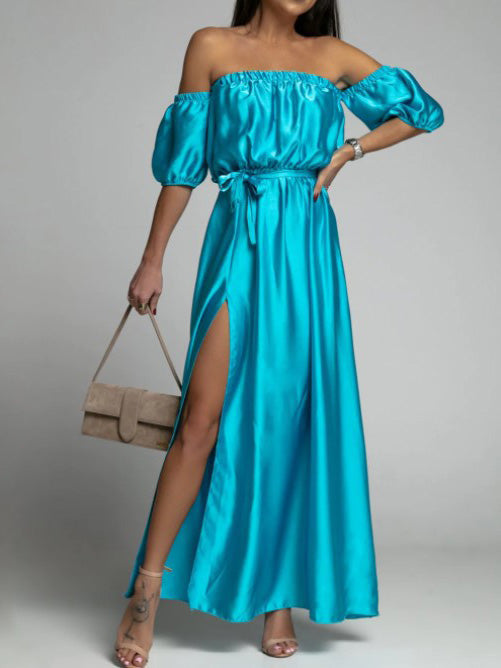 One-Shoulder Sleeve Slit Dress