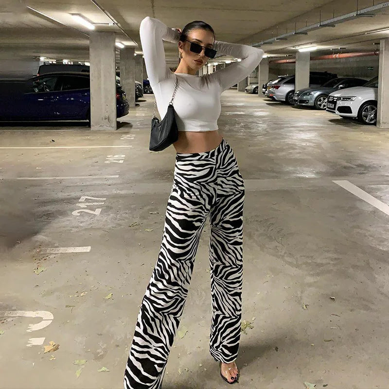 Summer Zebra Print Wide Sexy High Waist New Fashion Casual Pants