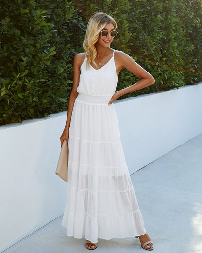 Sunshower Tiered Maxi Dress - Optic White