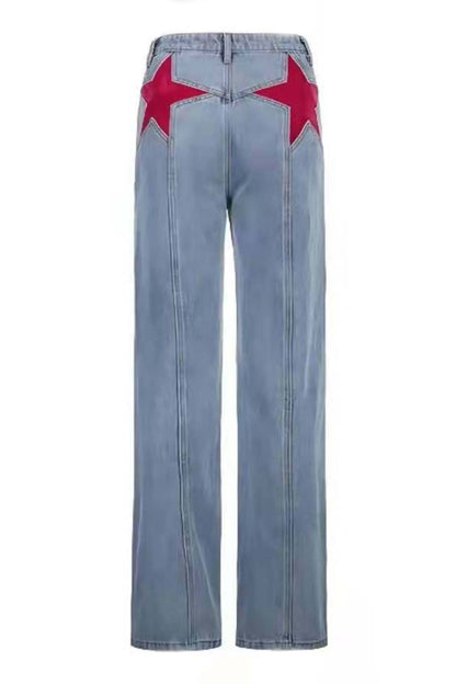 Five-Pointed Star Contrast Jeans