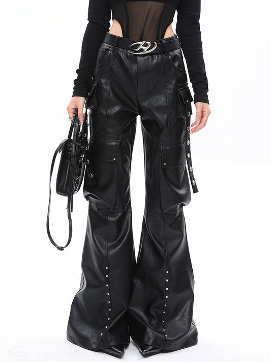 Spring Autumn Soft Black Baggy High Waist Designer American Pants