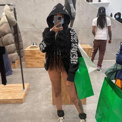 Winter Streetwear Oversized Long Zip Up Hoodie