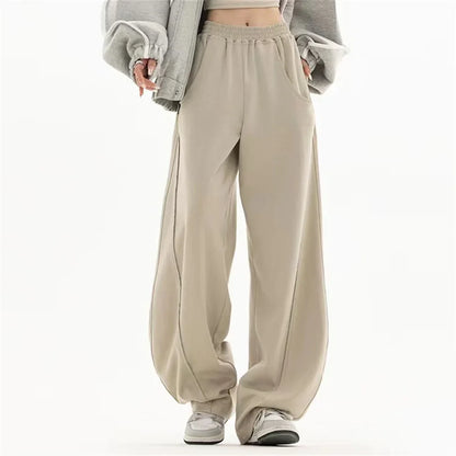 Straight Loose Wide Leg Waist Streetwear Casual Black Gray Pants