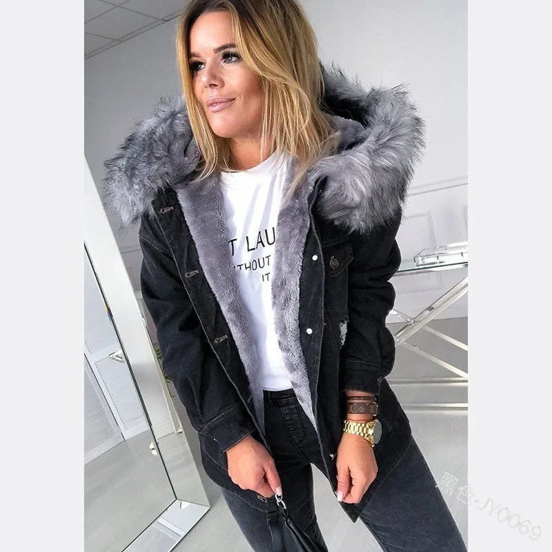 Autumn Retro Big Fur Collar Distressed Temperament Stitching Jackets