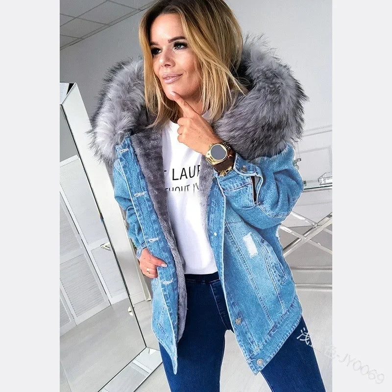 Autumn Retro Big Fur Collar Distressed Temperament Stitching Jackets