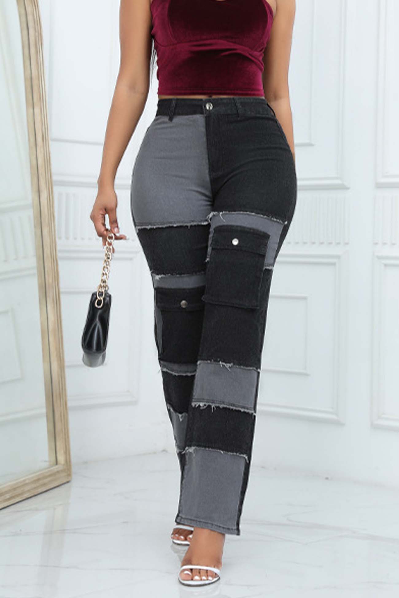 Contrast Patchwork Waisted Jeans