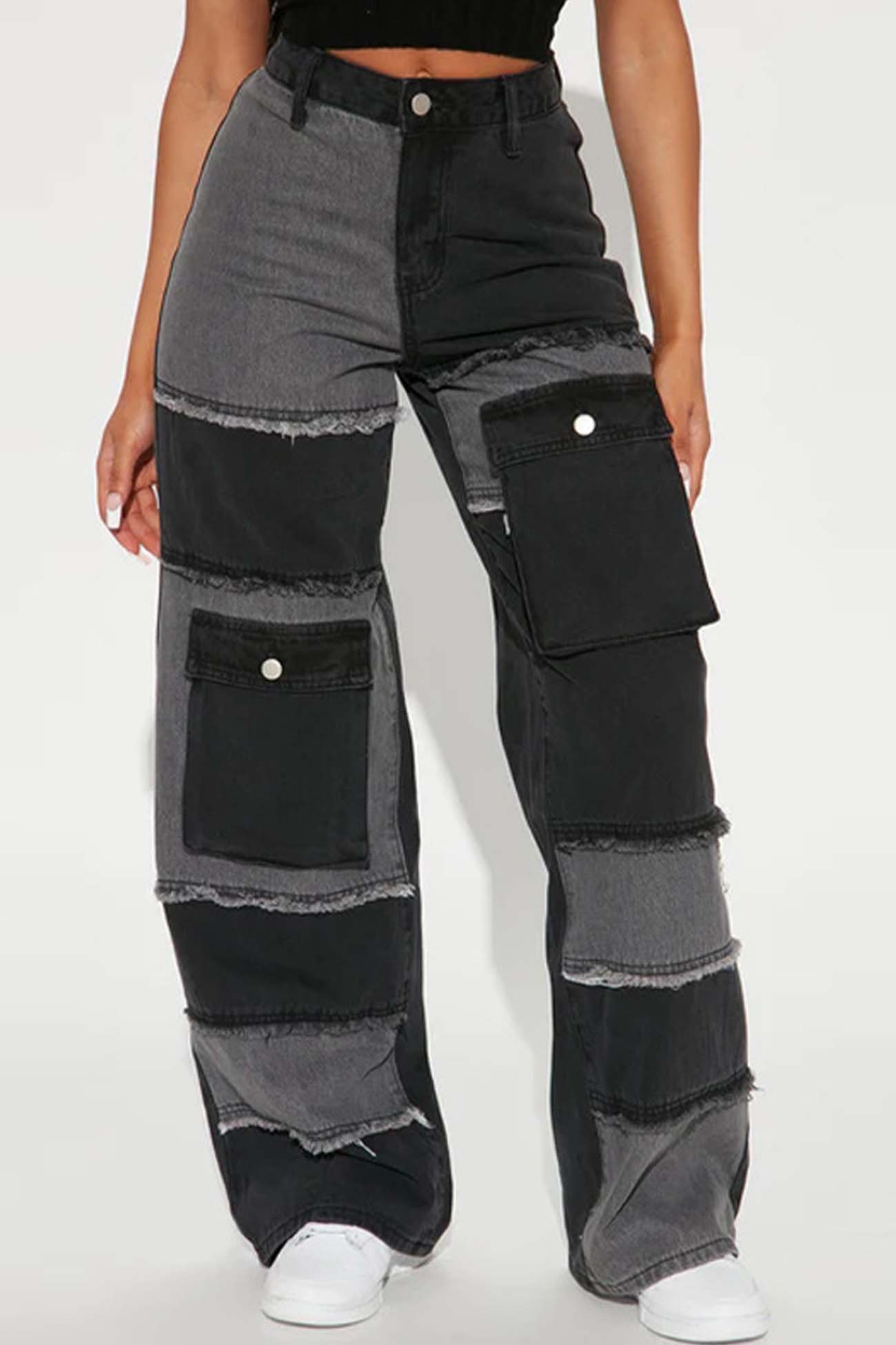 Contrast Patchwork Waisted Jeans