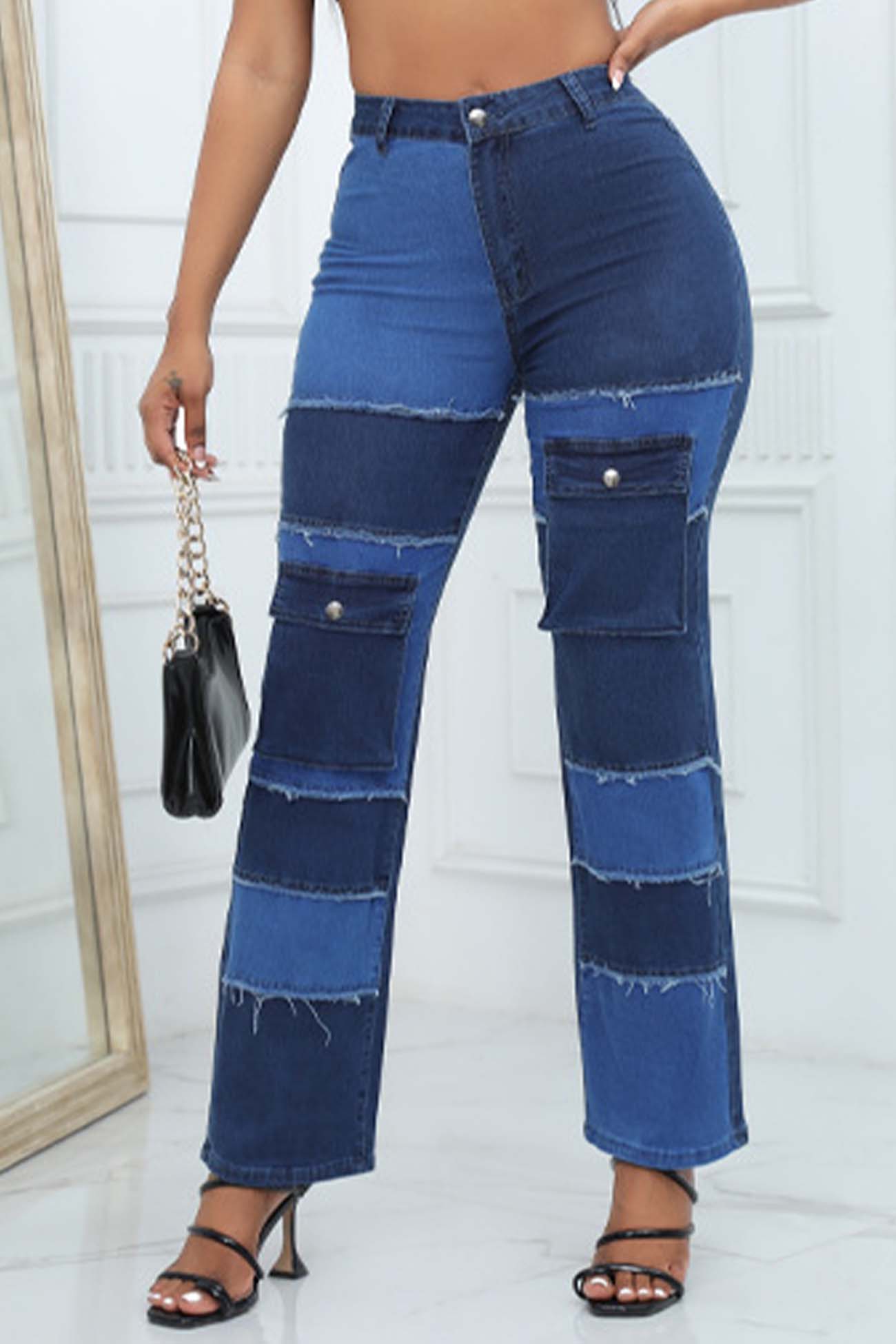 Contrast Patchwork Waisted Jeans