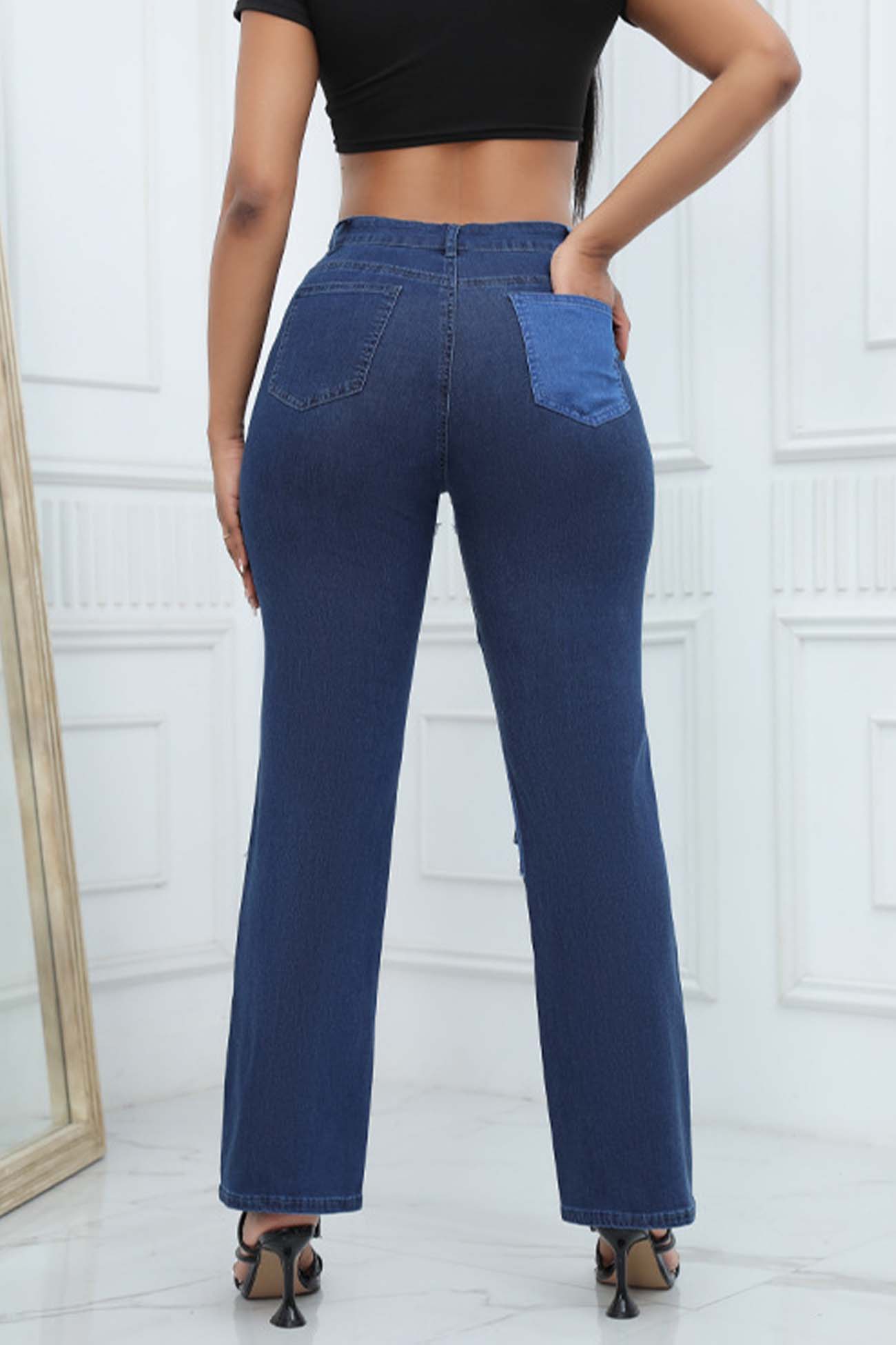 Contrast Patchwork Waisted Jeans