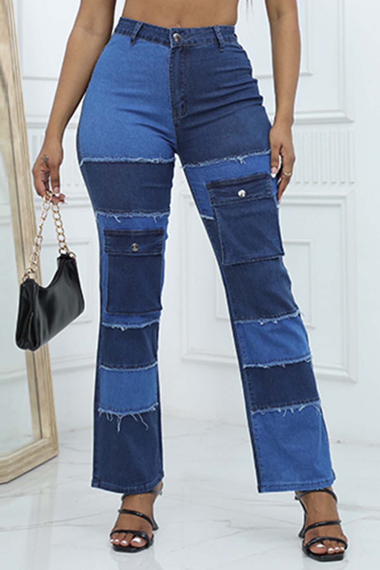 Contrast Patchwork Waisted Jeans