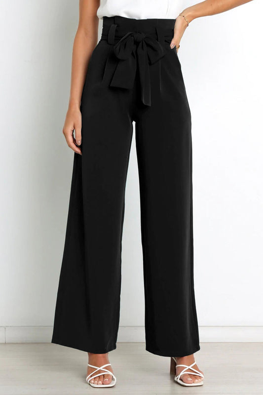 Casual Tie-Front Straight Long Pants