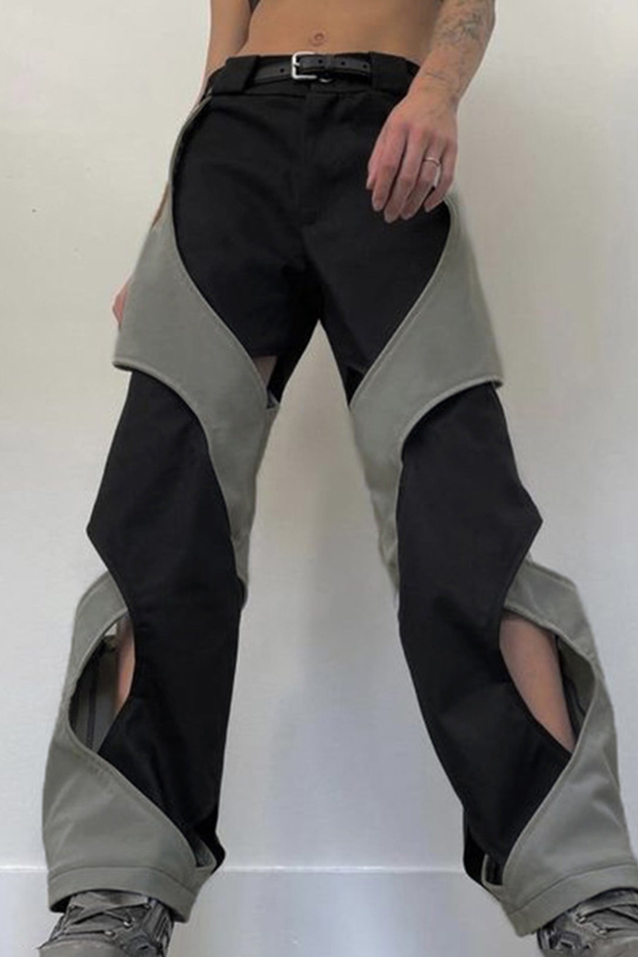 Contrast Patchwork Low-waisted Straight Long Pants