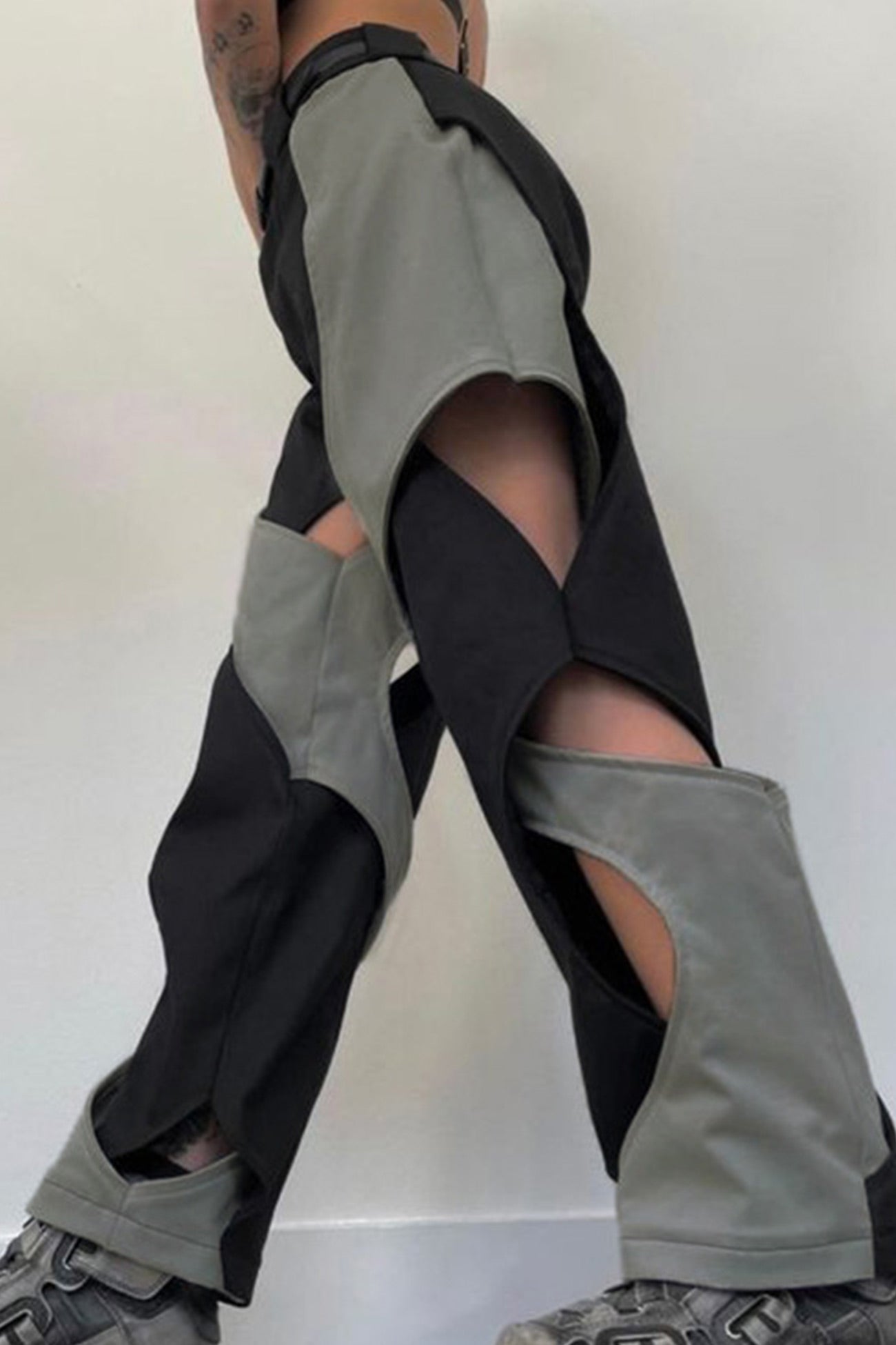 Contrast Patchwork Low-waisted Straight Long Pants