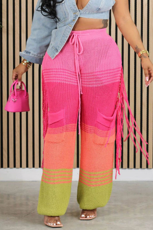 Contrast Crochet Knit Pants