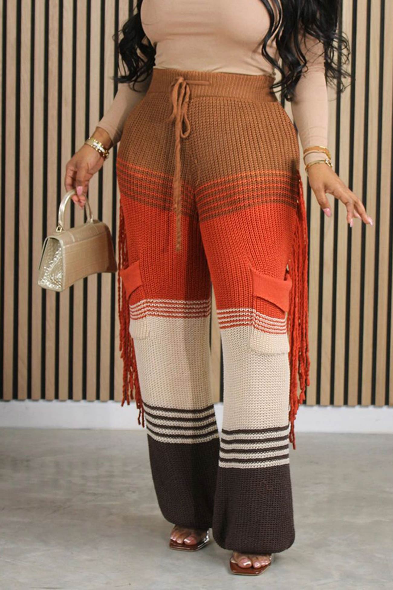 Contrast Crochet Knit Pants