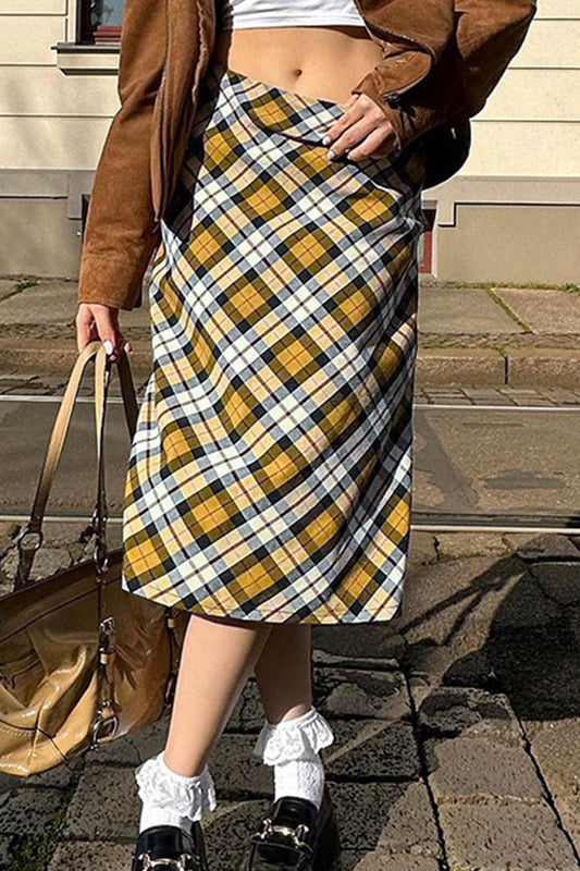 Contrast Plaid High Midi Skirt