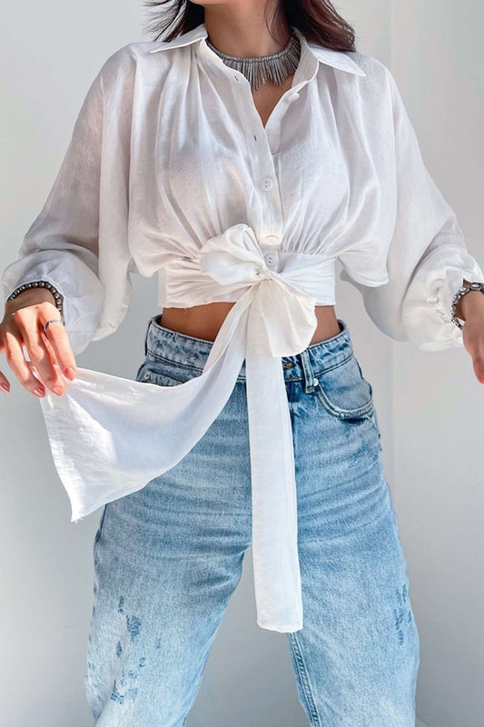 Dolman Sleeve Cropped Blouse