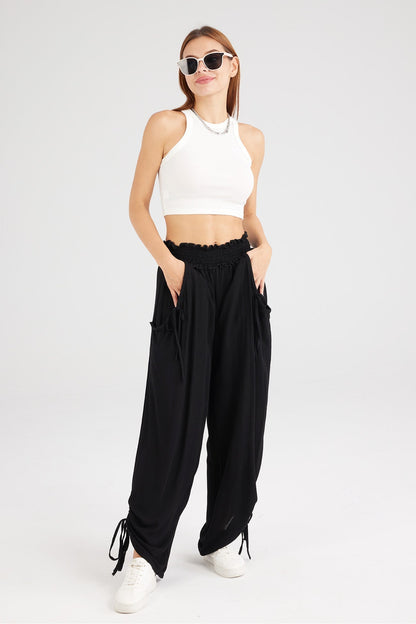 Drawstring Waist Wide Leg Trousers