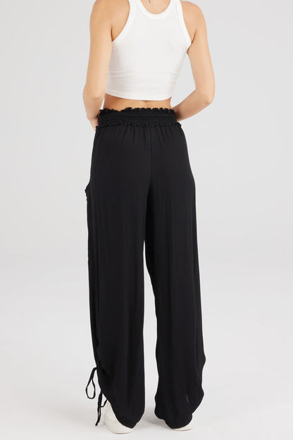 Drawstring Waist Wide Leg Trousers