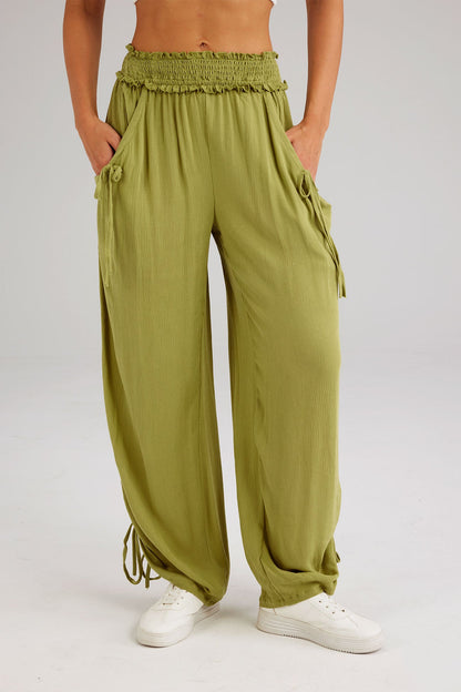 Drawstring Waist Wide Leg Trousers