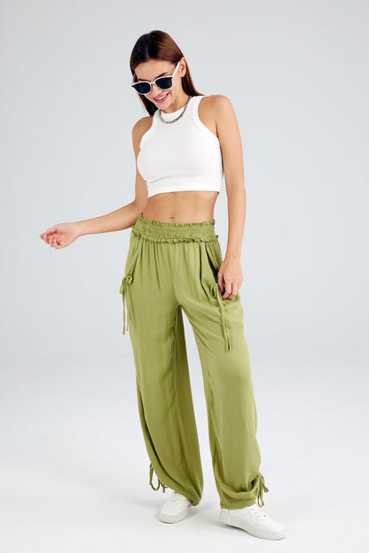 Drawstring Waist Wide Leg Trousers