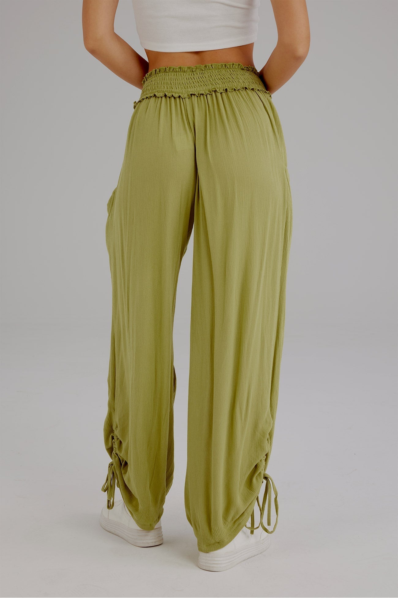 Drawstring Waist Wide Leg Trousers