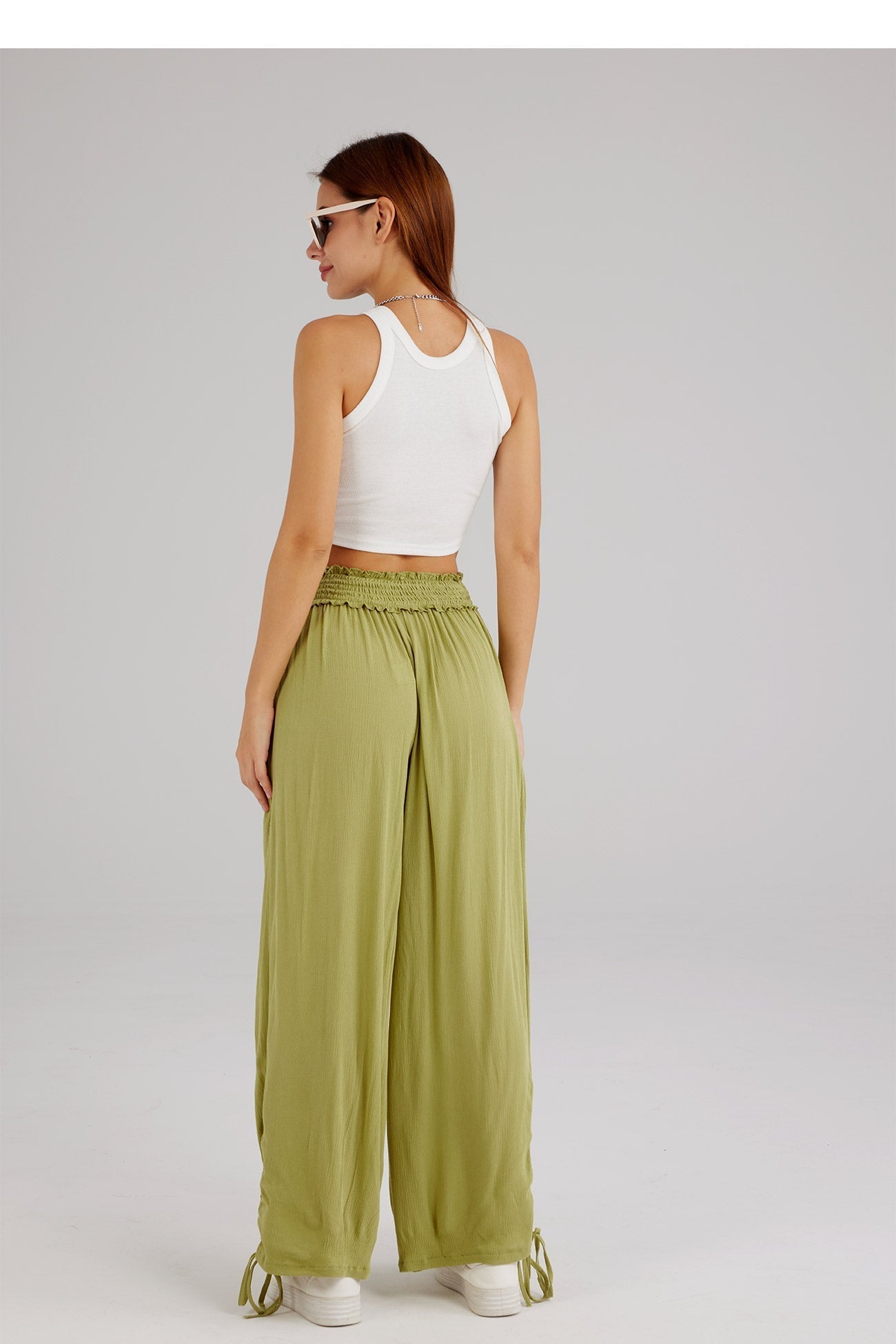 Drawstring Waist Wide Leg Trousers