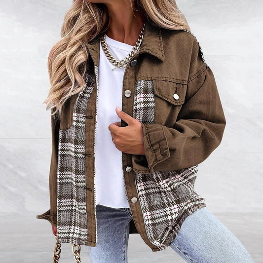 Fashion Casual Plaid Autumn Winter Loose Large Long Sleeve Jackets