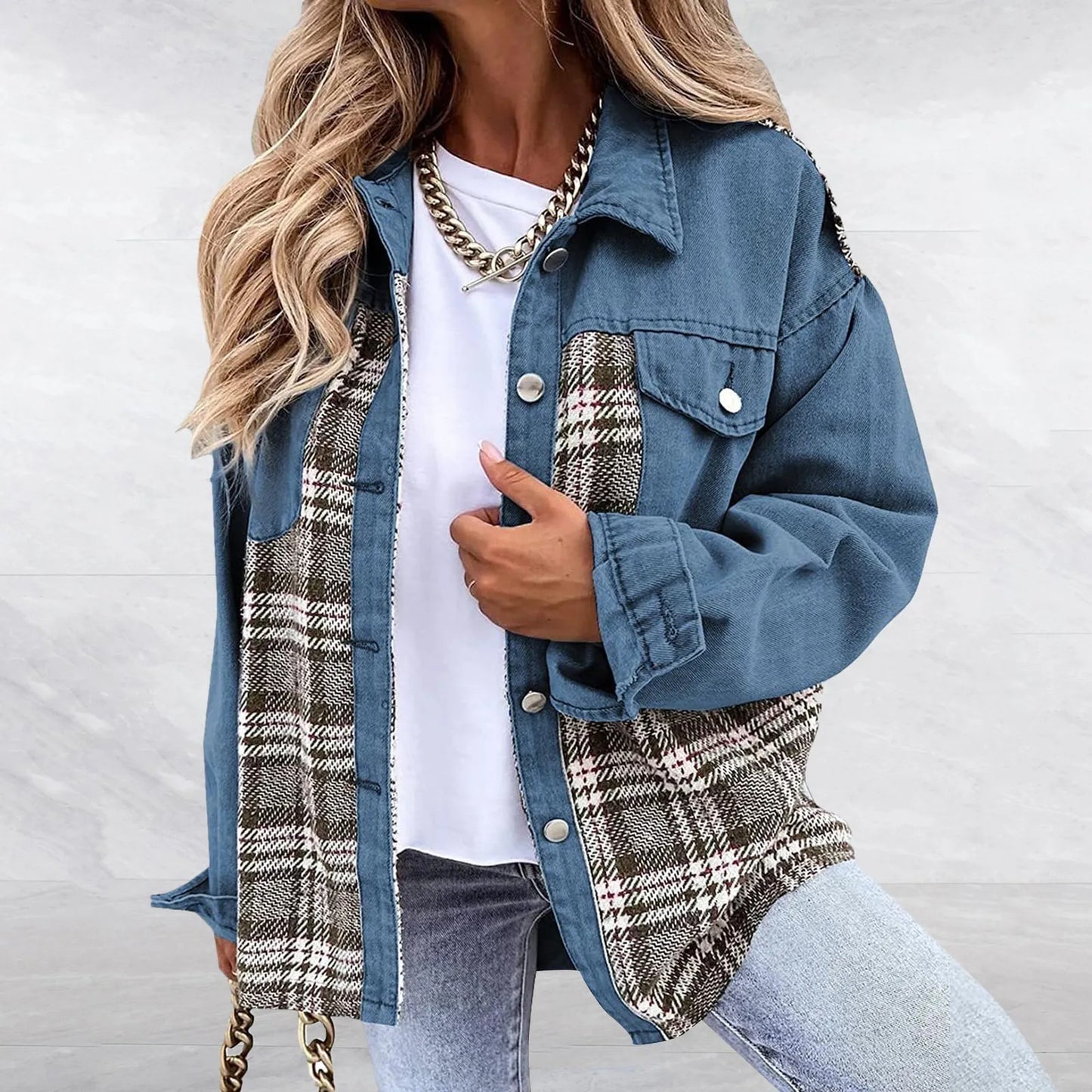 Fashion Casual Plaid Autumn Winter Loose Large Long Sleeve Jackets