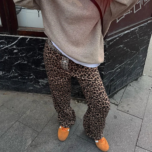 Fashion Leopard Animal Cheetah Y2k Leg Going Out Streetwear Pants