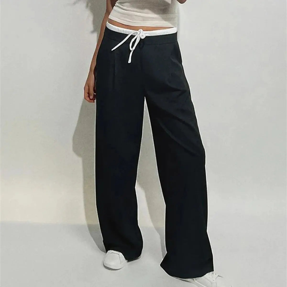 Fashion Straight Autumn Winter Designer Wide Leg High Waist Britches Pants