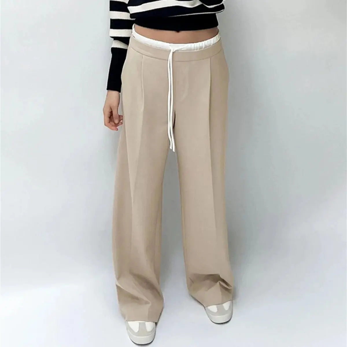 Fashion Straight Autumn Winter Designer Wide Leg High Waist Britches Pants