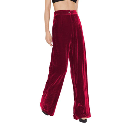 Long Flowy Elegant High Waisted Velvet Wide Leg Size Winter Pants