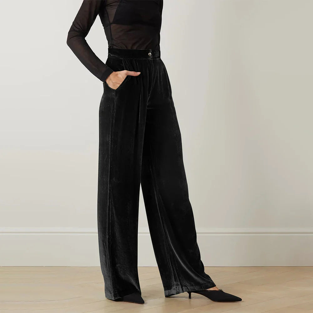 Long Flowy Elegant High Waisted Velvet Wide Leg Size Winter Pants