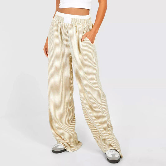 Fashion Stripes Elastic Waist Straight Wide Leg Casual Fit Going Out Pants