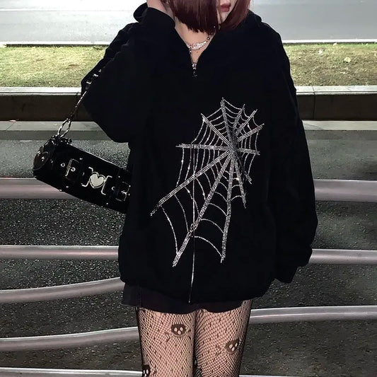 Gothic Punk Spider Web Dark Grunge Hoodie