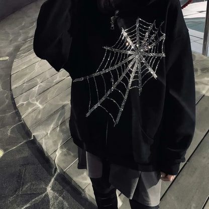 Gothic Punk Spider Web Dark Grunge Hoodie