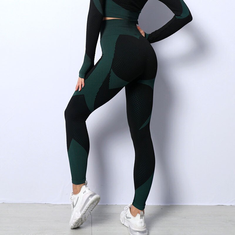 Lost Utopia - Mojoyce Sports Leggings Women Fitness Yoga Pants Workout Seamless Pants Up Running Tights High Waist Striped Legging