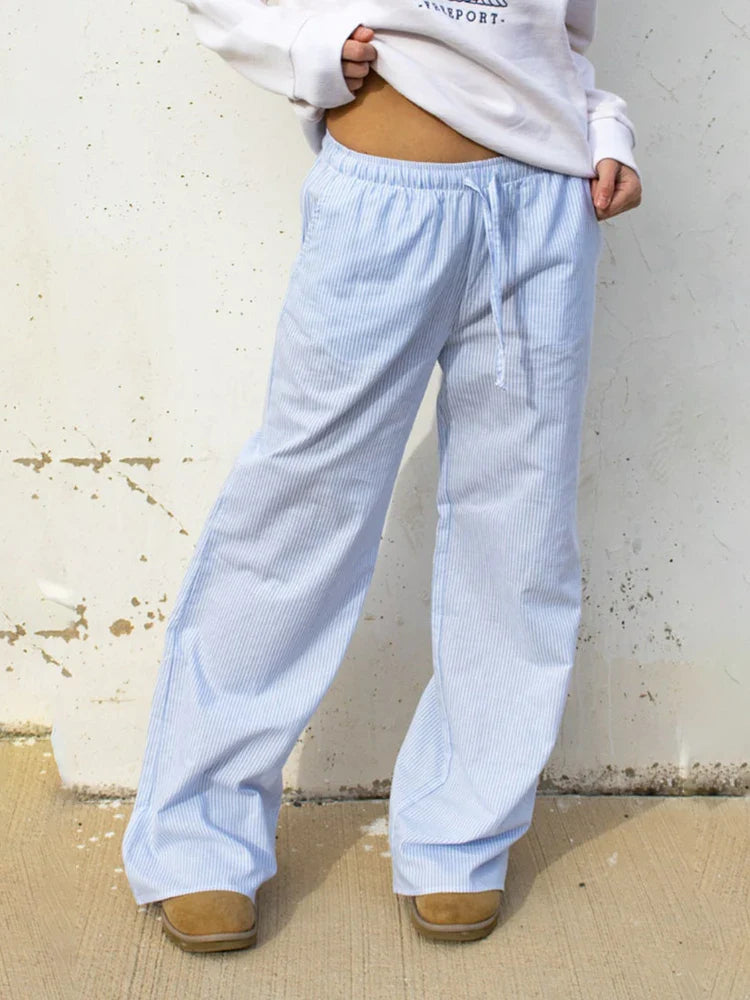 Casual Blue High Waist Wide Oversized Korean Style Spring Pants