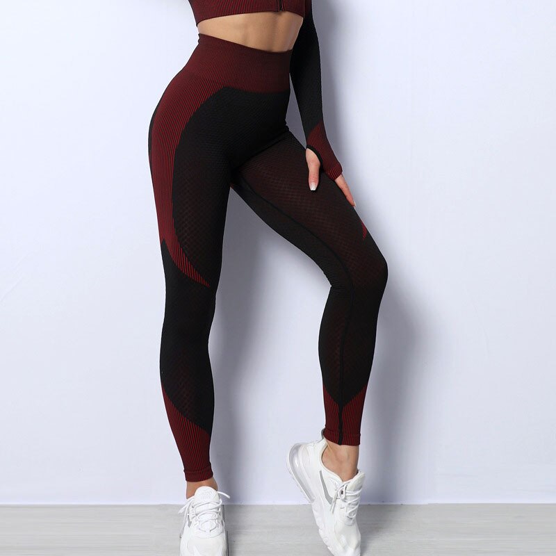 Lost Utopia - Mojoyce Sports Leggings Women Fitness Yoga Pants Workout Seamless Pants Up Running Tights High Waist Striped Legging