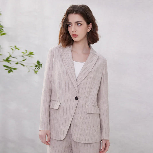 Luxury Formal Stripe Linen Office Elegant Chic Blazer