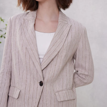 Luxury Formal Stripe Linen Office Elegant Chic Blazer