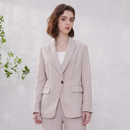 Luxury Formal Stripe Linen Office Elegant Chic Blazer