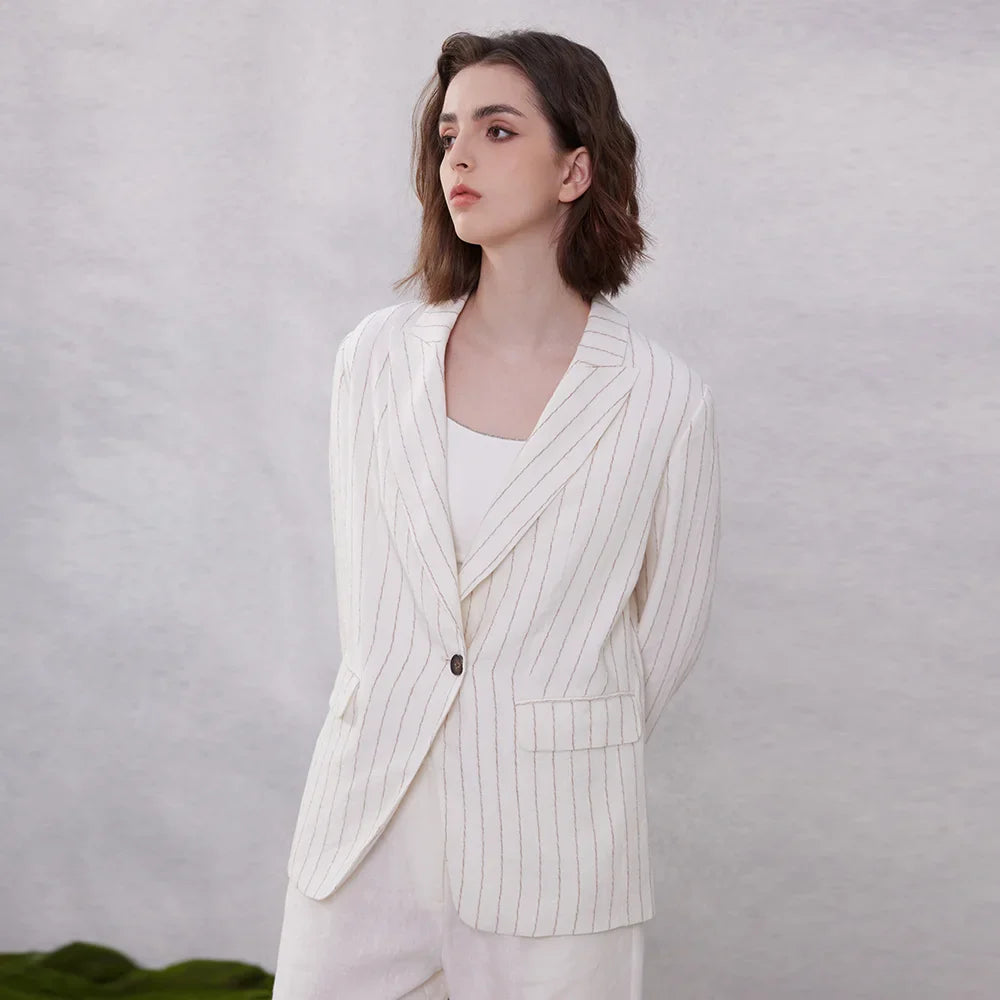 Luxury Formal Stripe Linen Office Elegant Chic Blazer