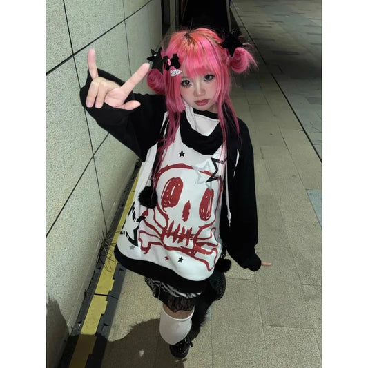 Loose Gothic Casual Punk Streetwear Autumn Hoodie