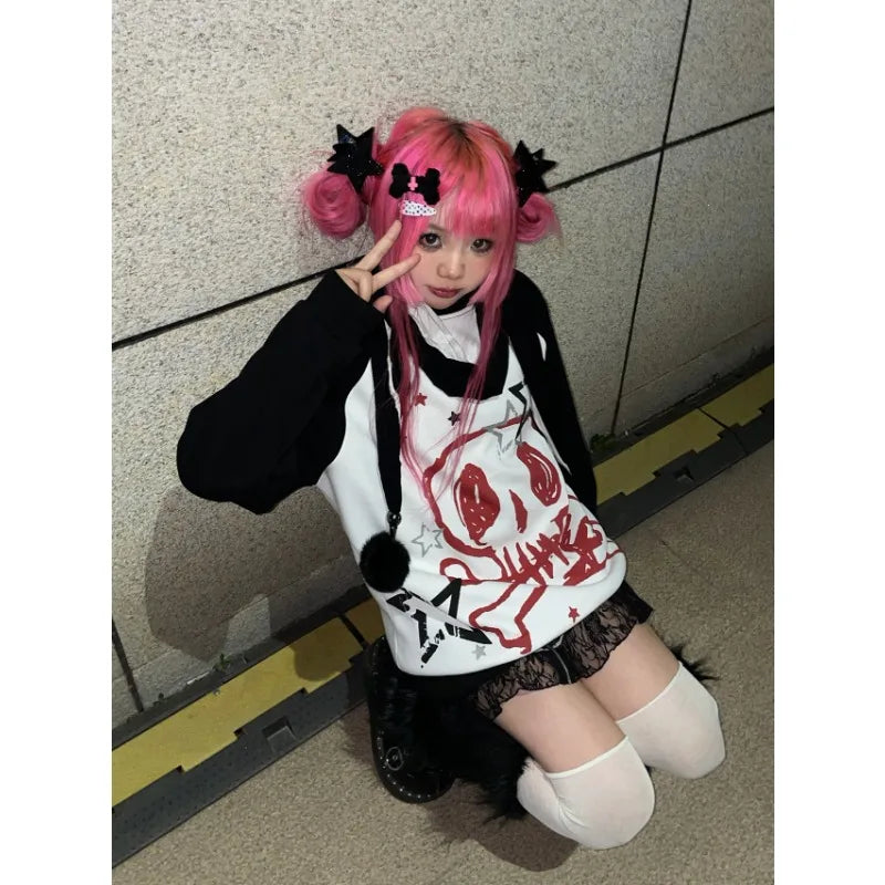 Loose Gothic Casual Punk Streetwear Autumn Hoodie