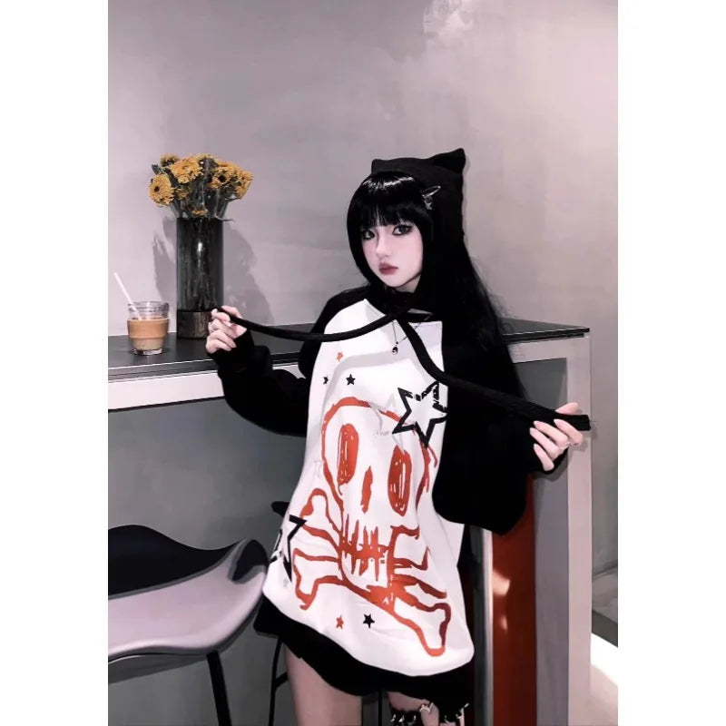 Loose Gothic Casual Punk Streetwear Autumn Hoodie